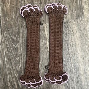 Brown Crochet Leg Warmers with Pink Trim
